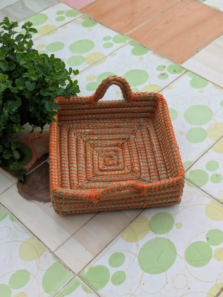 Square Handwoven Raffia Utility Tray