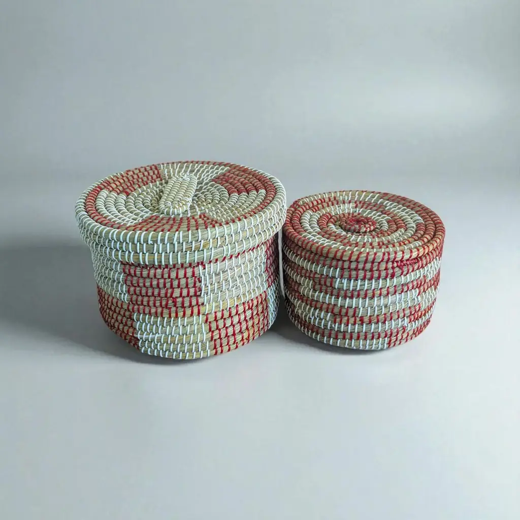 Round Handwoven Raffia Storage Basket Set (2 pcs)