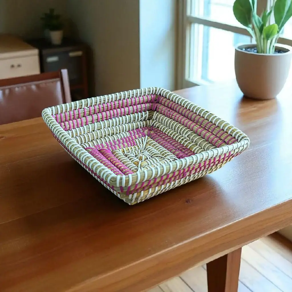 Square Handwoven Palm Leaf Basket