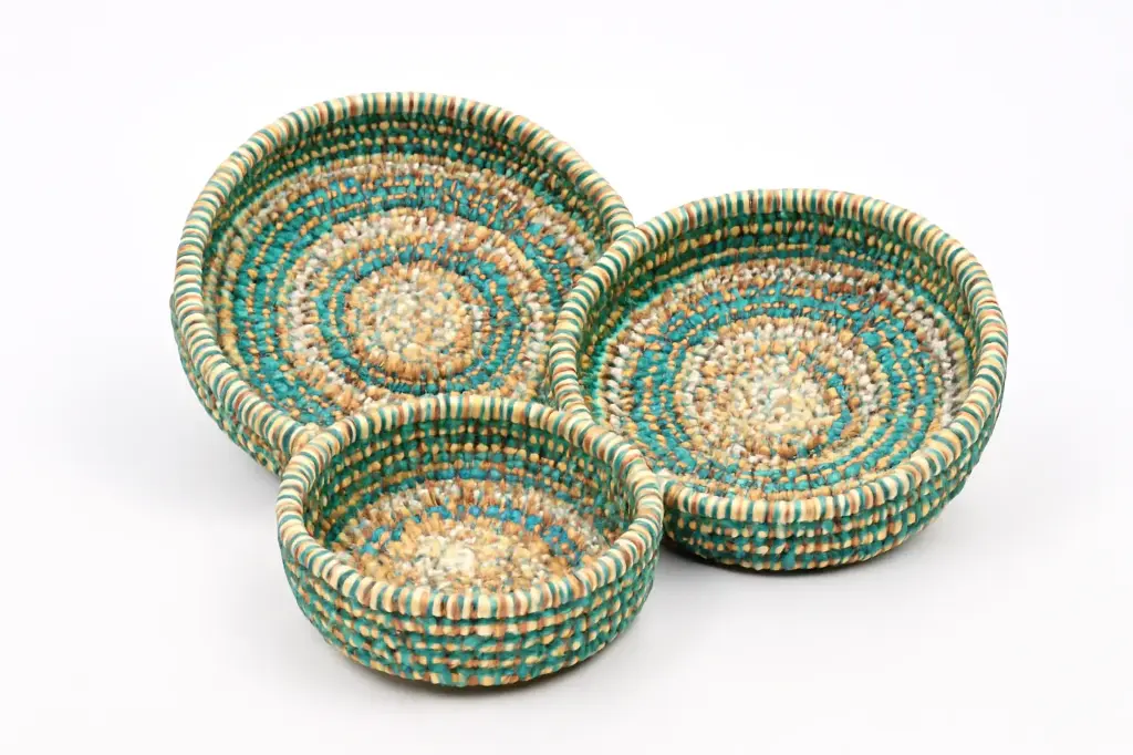 Teal Essence Raffia Tray Set