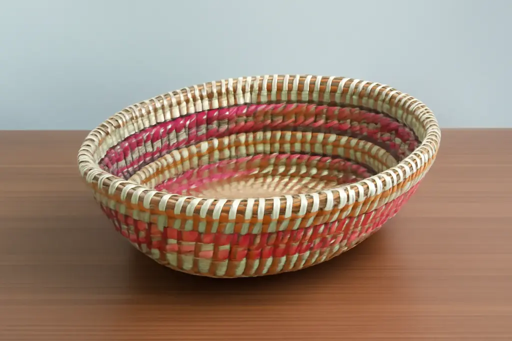 Magenta Palm & Raffia Storage Basket