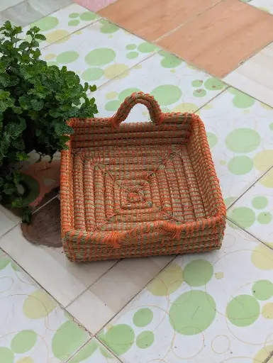 Square Handwoven Raffia Utility Tray