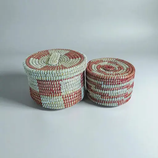 Round Handwoven Raffia Storage Basket Set (2 pcs)