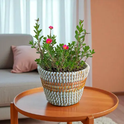 EcoChic Handwoven Raffia Plant Pot Basket