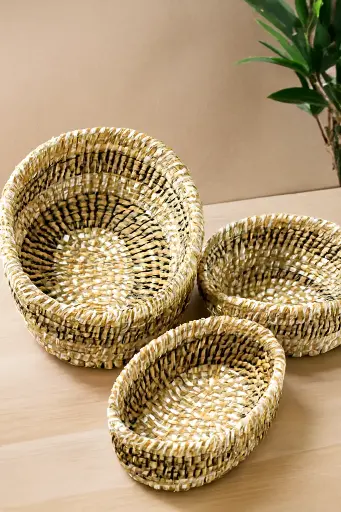 Rustic Raffia Tray Set