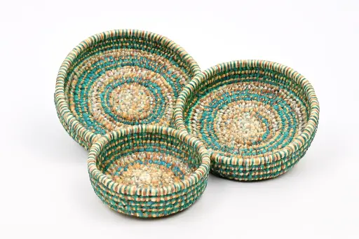 Teal Essence Raffia Tray Set