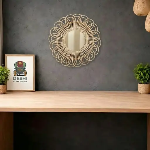 Rattan Sunflower Mirror